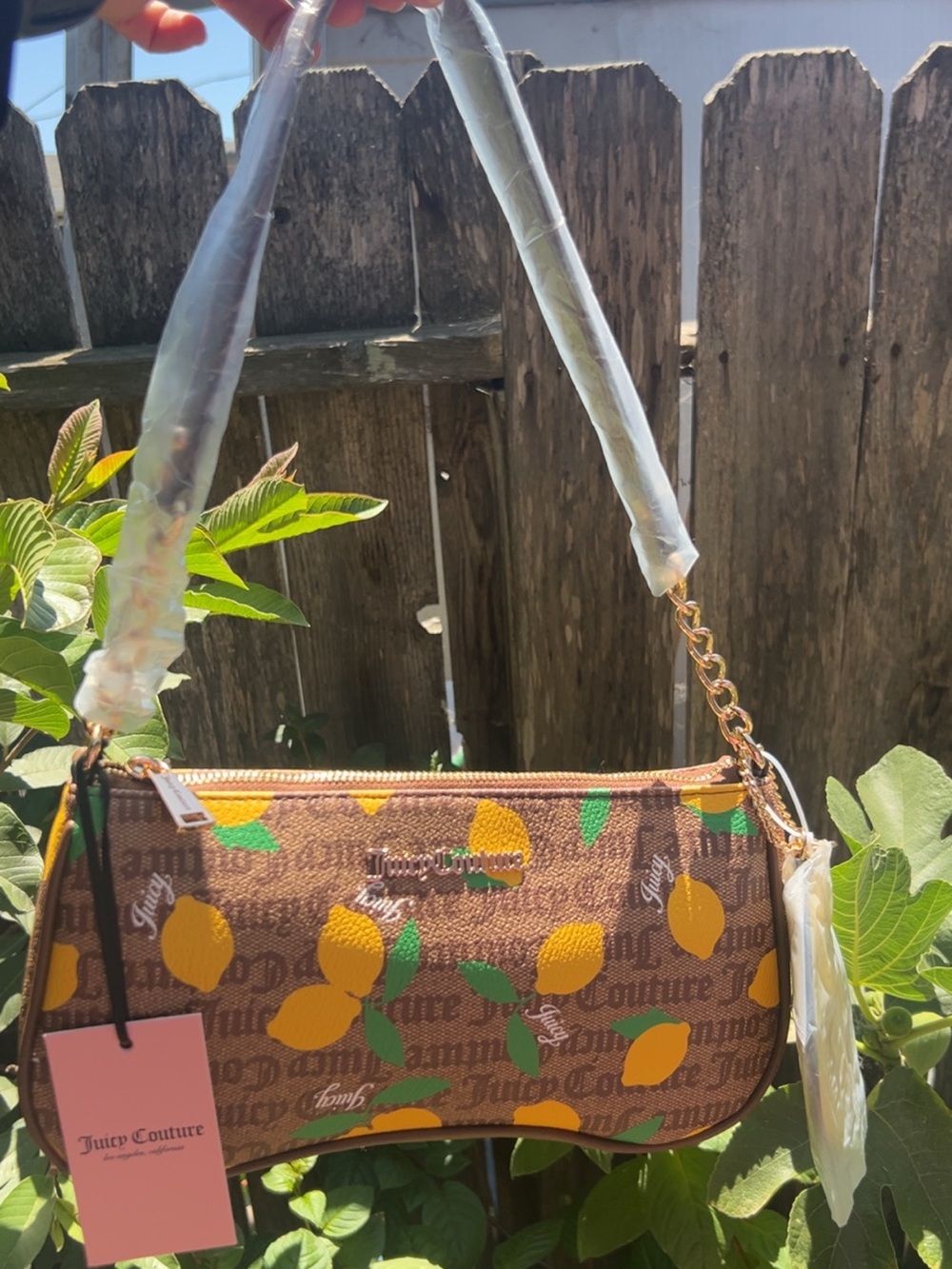 Juicy Couture Brown Shoulder Bag with Yellow Lemon Print
